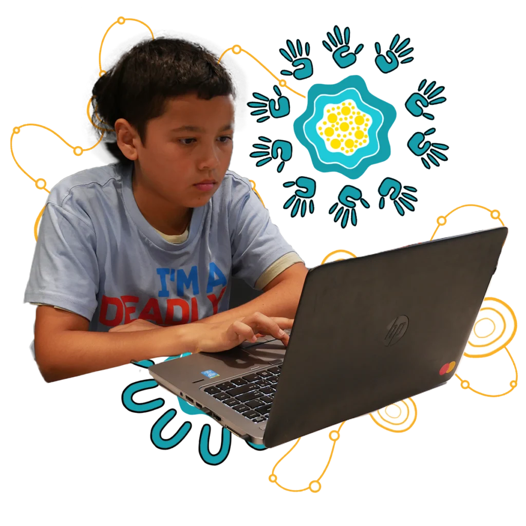 A young indigenous student codes on a computer